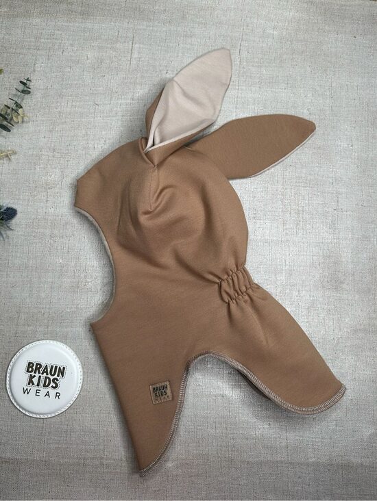 Ziemas ķivercepure ar zaķa austiņām - Camel ar bēšu flīsa oderi